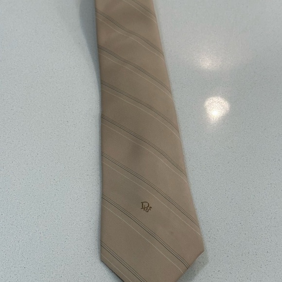 Vintage Christian Dior camel tan subtle monogrammed necktie polyester and silk - Picture 13 of 16